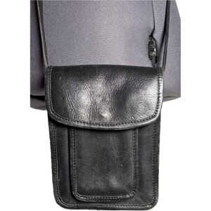 Vintage Y2K Barganza Black Leather Mini Crossbody Bag Map Lining India Boho